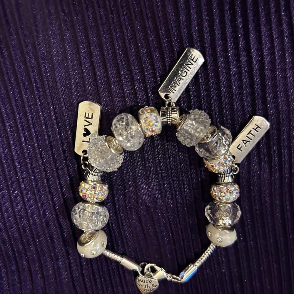 Silver and White Charm Bracelet